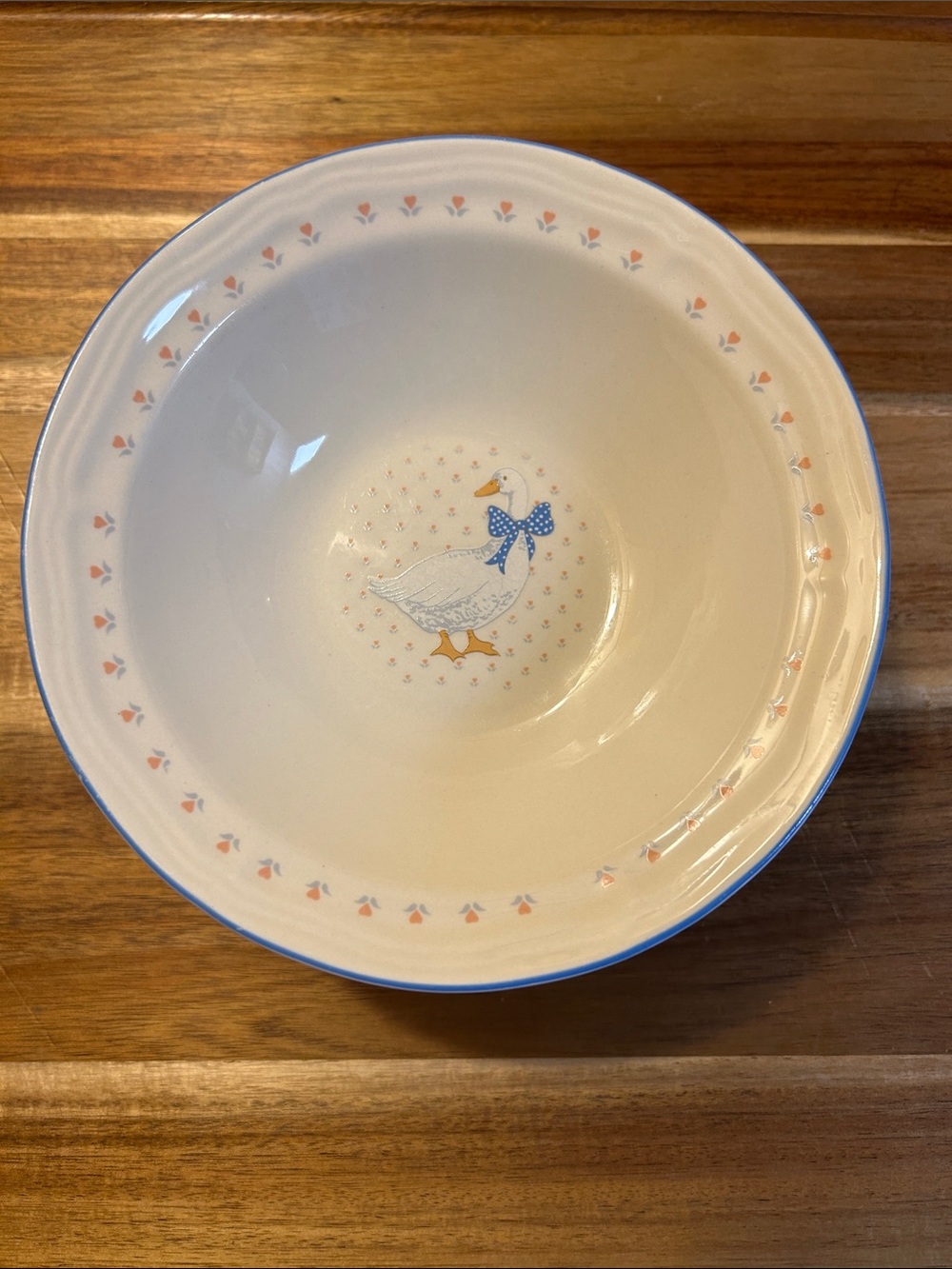 Brick oven Stonewear Aunt Rhody 7”cereal Bowl with Goose and blue bow, set of 5